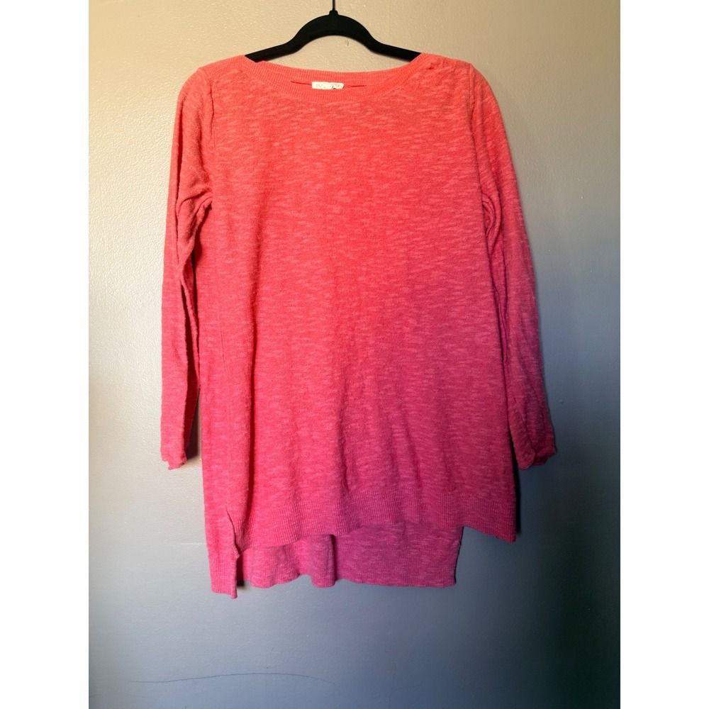 Eileen Fisher Medium Pink Linen Blend Knit Tunic Sweater High Low Long Sleeve